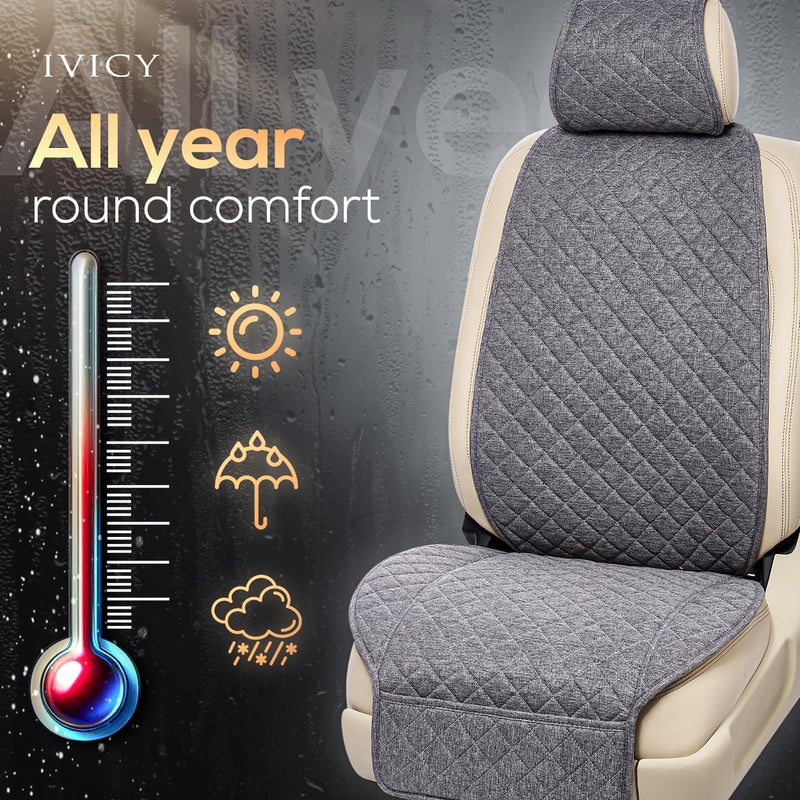 IVICY Linen Car Seat Cover for Cars - Non-Slip Soft & Breathable - Front Car Seat Protector Covers Universal Fits Most Automotive  Vans  SUVs  Trucks - 1 Unit - Gray - Image 4